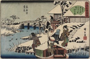 Snescene ved Mokubo-ji-templet og restauranten Uekiya, Uekiya, ca. 1835-1842