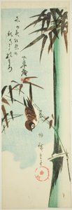 Spurv og bambus af Utagawa Hiroshige