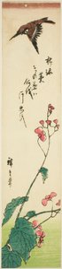 Spurv, der flyver over begonier af Utagawa Hiroshige