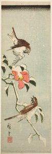 Spurve og kamelia i sne af Utagawa Hiroshige