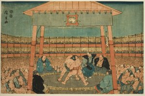 Sumo Match in the Precints of the Ekoin Temple (Ekoin keidai sumo no zu), fra serien "Ryogoku in the Eastern Capital (Toto Ryogoku)" af Utagawa Hiroshige