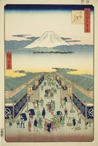 Skrevet af Suruga, fra serien "Ridge dre d fa net s view ws of Edo (One Hundred Famous Views of Edo)" af Utagawa Hiroshige