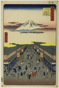 Surugacho, fra serien "One Hundred Famous Views of Edo (Meisho Edo hyakkei)" af Utagawa Hiroshige