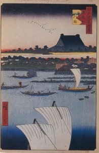 Teppozu og Tsukiji Monzeki Temple Hundrede berømte udsigter over Edo, 1856-1858 af Utagawa Hiroshige