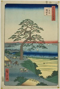 Det rustningshængende fyrretræ ved Hakkeizaka (Hakkeizaka Yoroikakematsu), fra serien "One Hundred Famous Views of Edo (Meisho Edo hyakkei)" af Utagawa Hiroshige