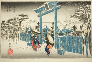 The Gion Shrine in Snow (Gionsha setchu), fra serien "Famous Places in Kyoto (Kyoto meisho no uchi)" af Utagawa Hiroshige