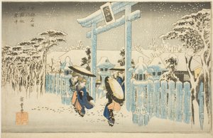 The Gion Temple in Snow (Gionsha setchu), fra serien "Famous Places in Kyoto (Kyoto meisho no uchi)" af Utagawa Hiroshige
