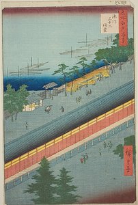 Hallen med de treogtredive bugter i Fukagawa (Fukagawa Sanjusangendo), nr. 69 fra serien "Hundrede berømte udsigter over Edo (Meisho Edo hyakkei)" af Utagawa Hiroshige