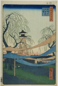 Hatsune-ridebanen i Bakuro-cho (Bakuro-cho Hatsune no Baba), fra serien "Hundrede berømte udsigter over Edo (Meisho Edo hyakkei)" af Utagawa Hiroshige
