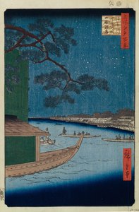 Successens fyrretræ og Oumayagashi ved Asakusa-floden Hundrede berømte udsigter over Edo, 1856-1858 af Utagawa Hiroshige