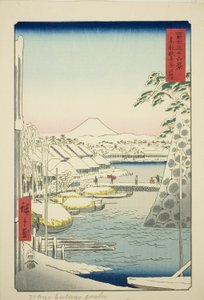 Flodbredden ved Sukiya i den østlige hovedstad (Toto Sukiyagashi), fra serien "Seksogtredive udsigter over Mount Fuji (Fuji sanjurokkei)" af Utagawa Hiroshige