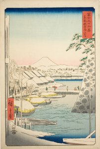 Flodbredden ved Sukiya i den østlige hovedstad (Toto Sukiyagashi), fra serien "Seksogtredive udsigter over Mount Fuji (Fuji sanjurokkei)" af Utagawa Hiroshige