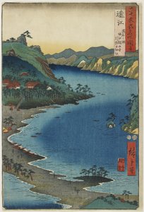 Den lille Hikisa-flodmunding ved Horie Kanzanji, Hamana-søen i To_toumi-provinsen, august 1853