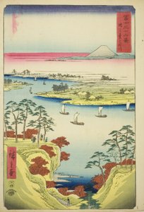 The Tone River at Konodai (Konodai Tonegawa), fra serien "Thirty-six Views of Mount Fuji (Fuji sanjurokkei)" af Utagawa Hiroshige