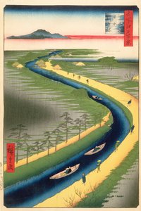 Trækbåde langs Yotsugi-dori-kanalen, plade 33 fra serien One Hundred Famous Views of Edo, Edo Period, Ansei Era, 1857 (træbloktryk) af Utagawa Hiroshige