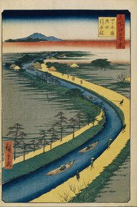 Trækbåde på Yotsugi dori-kanalen Hundrede berømte udsigter over Edo, 1856-1858 af Utagawa Hiroshige