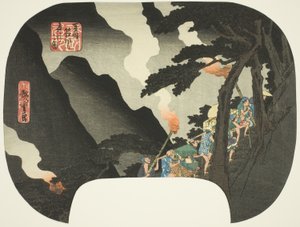 At rejse om natten i Hakone-bjergene på grænsen mellem Izu og Sagami-provinserne (Zuso Hakone-yama yako no zu), fra serien "Famous Places in the Various Provinces (Shokoku meisho)" af Utagawa Hiroshige