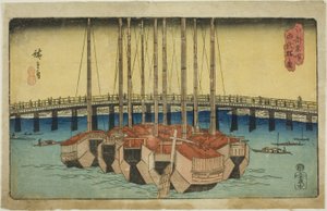 Udsigt over Eitai Bridge (tegning af Eitai Bridge), fra tee-serien "Fa network s Pa back s member Edo (ting berømt sted)" af Utagawa Hiroshige