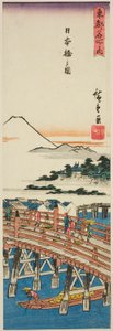 Udsigt over Nihon-broen (Nihonbashi no zu), fra serien "Famous Places in the Eastern Capital (Toto meisho no uchi)" af Utagawa Hiroshige