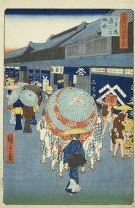 Vis w af Nihonbashi Tori tchome (Nihonbashi Tori tchome sketch), fra serien "Ridge dre d fa net s views of Edo (One hundred famous sights of Edo)" af Utagawa Hiroshige