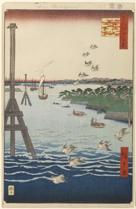 Udsigt over Shiba-kysten, nr. 108 fra One Hundred Famous Views of Edo, 1856 (træbloktryk) af Utagawa Hiroshige