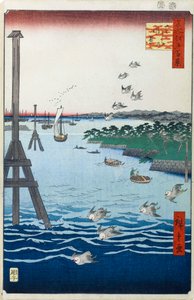 Udsigt over Shiba-kysten Et hundrede berømte udsigter over Edo, 1856-1858. af Utagawa Hiroshige