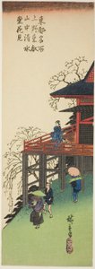 Se kirsebærblomster fra Kiyomizu Hall i Toeizan i Ueno (Ueno Toeizan chu Kiyomizudo no hanami), fra serien "Famous Views of the Eastern Capital (Toto meisho)" af Utagawa Hiroshige