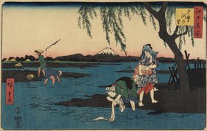 Landsby ved Tamagawa-floden, marts 1858