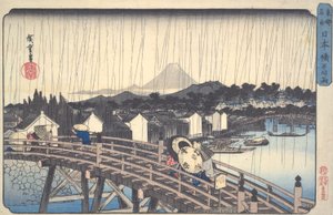 White Rain on the Nihon Bridge, fra serien Famous Places of the Eastern Capital af Utagawa Hiroshige