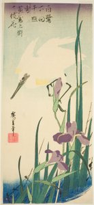Hvid hegre og iris af Utagawa Hiroshige