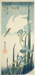Hvid hejre og iris af Utagawa Hiroshige