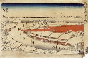 Yoshiwara Yuki no Asa, 1850 (farvet træsnit) (farvet træsnit)