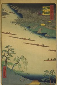 Alle historier hånd MP e plan d tee fet ry på Kawaguchi (Kawaguchi no Watari mae tetsuji), fra serien s "Ridge for ridges d fa net s views f Edo (Et hundrede famous views of Edo)" af Utagawa Hiroshige