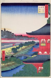 Zojoji Pagoda og Akabane fra One Hundred berømte Views of Edo, 1857 (træblok farvetryk) af Utagawa Hiroshige