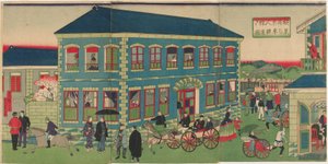 Billede af damptoget fra de udenlandske virksomheder i Yokohama, Meiji-æraen