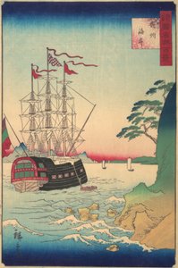 Hollandsk skib for anker ud for Tsushimas kyst, 3. måned, 1859. af Utagawa Hiroshige II