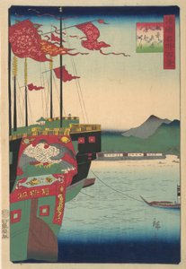 Hollandske og kinesiske skibe i havnen i Nagasaki i Hizen-provinsen, 3. måned, 1859.