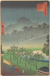 Aftenudsigt over Kiribata i regn ved Akasaka, 1859.