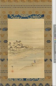 Flodlandskab: tømmergårde og flåder, midten af 1800-tallet. af Utagawa Hiroshige II
