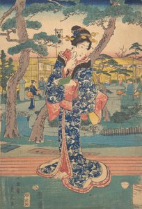 Ung pige på tehus i Iriya, midten af det 19. århundrede. af Utagawa Hiroshige II