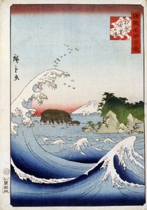 Mount Fuji bag det urolige hav - japansk print af Hiroshige