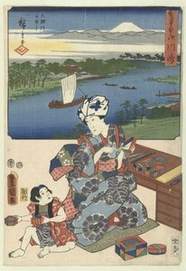 Kawasaki (titel på objekt) De 53 stationer dør to penge (serietitel) Sohitsu gojusan tsugi (serietitel på objekt) af Utagawa Kunisada (I)