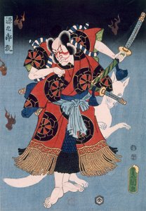 Bando Kamezo som Yokawa Kakuhan i en scene fra Sembonzakura, pub. 1856. af Utagawa Kunisada