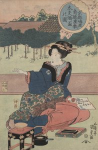 Courtesane med sake kop af Utagawa Kunisada