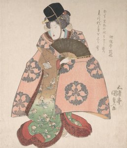 Kabuki-skuespiller i en kvinderolle, der står med en fan, 1800-tallet., 1800-tallet. af Utagawa Kunisada