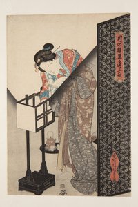 Orientalsk lampe (Andon) (træbloktryk i farver) af Utagawa Kunisada