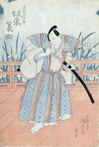 Skuespilleren Bando Tokuke som Takahastu Yajuro, en samurai (træbloktryk) af Utagawa Kunisada
