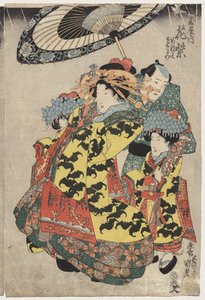 Kurtisanerne Hanmurski og Koshikibu fra Tamai Promending in the Rain af Utagawa Kunisada