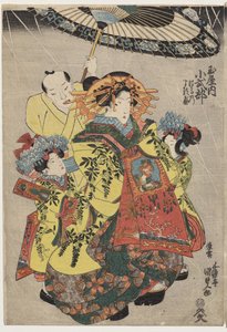 Kurtisanerne Hanmurski og Koshikibu fra Tamai Promending in the Rain af Utagawa Kunisada