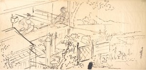 To kurtisaner nyder udsigten fra et tehus af Utagawa Kunisada